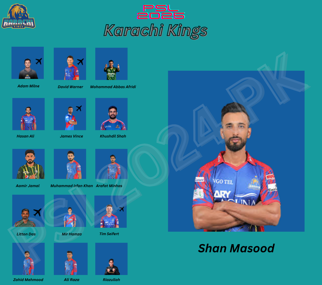 Karachi King Squad for PSL 10