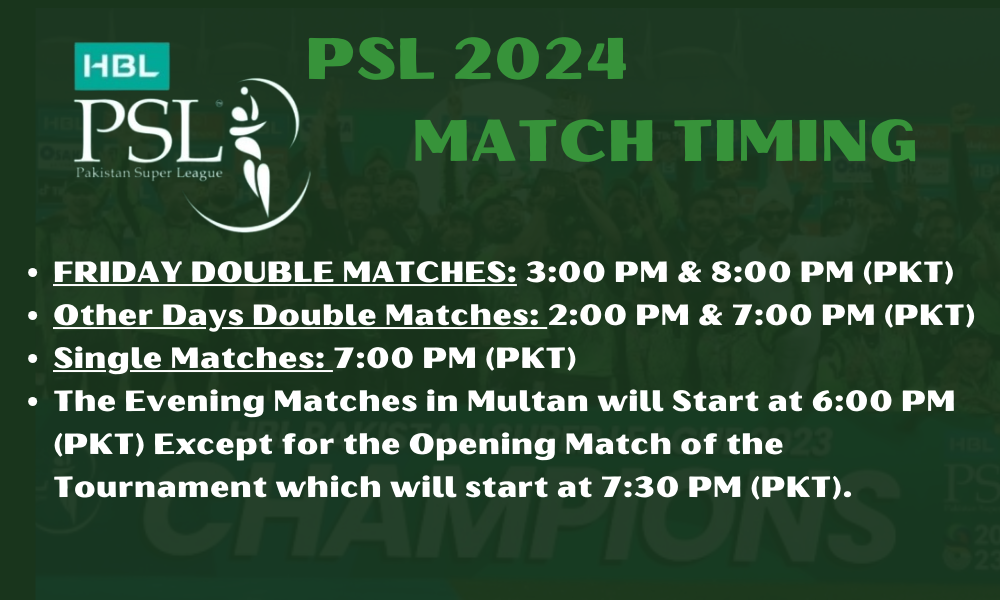 PSL 9 Match Timings