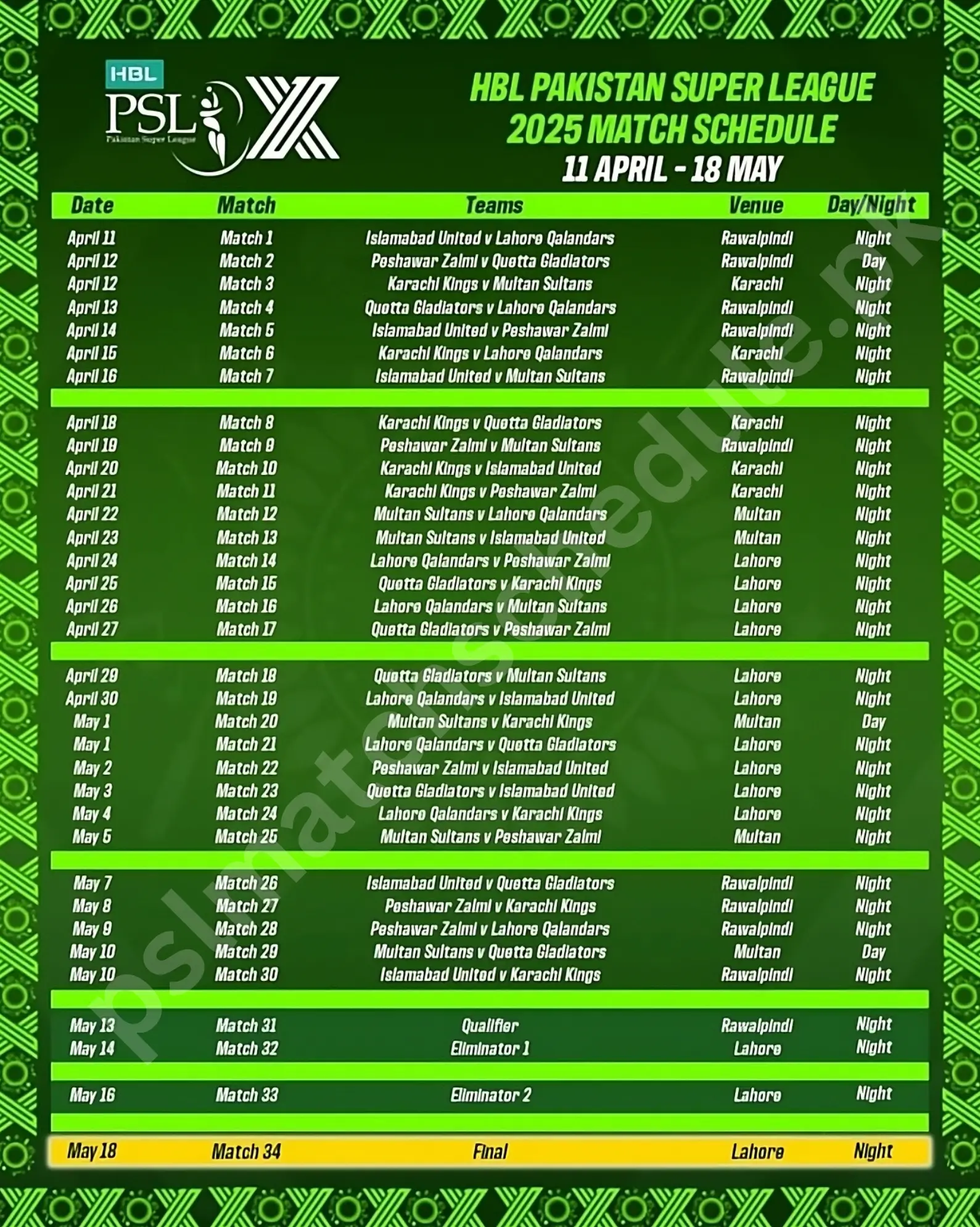 psl 2025 schedule